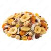 Tropical trail mix with dried banana chips. Healthy snack blend of nuts and dried fruit.